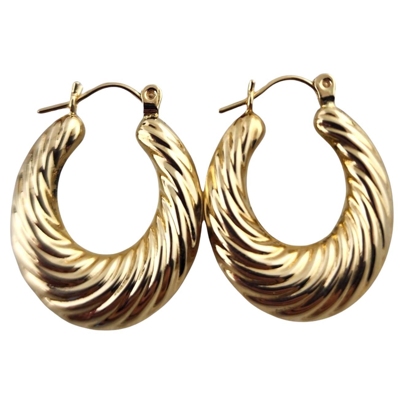 14 Karat Yellow Gold Hollow Twist Oval Hoop Earrings #19006