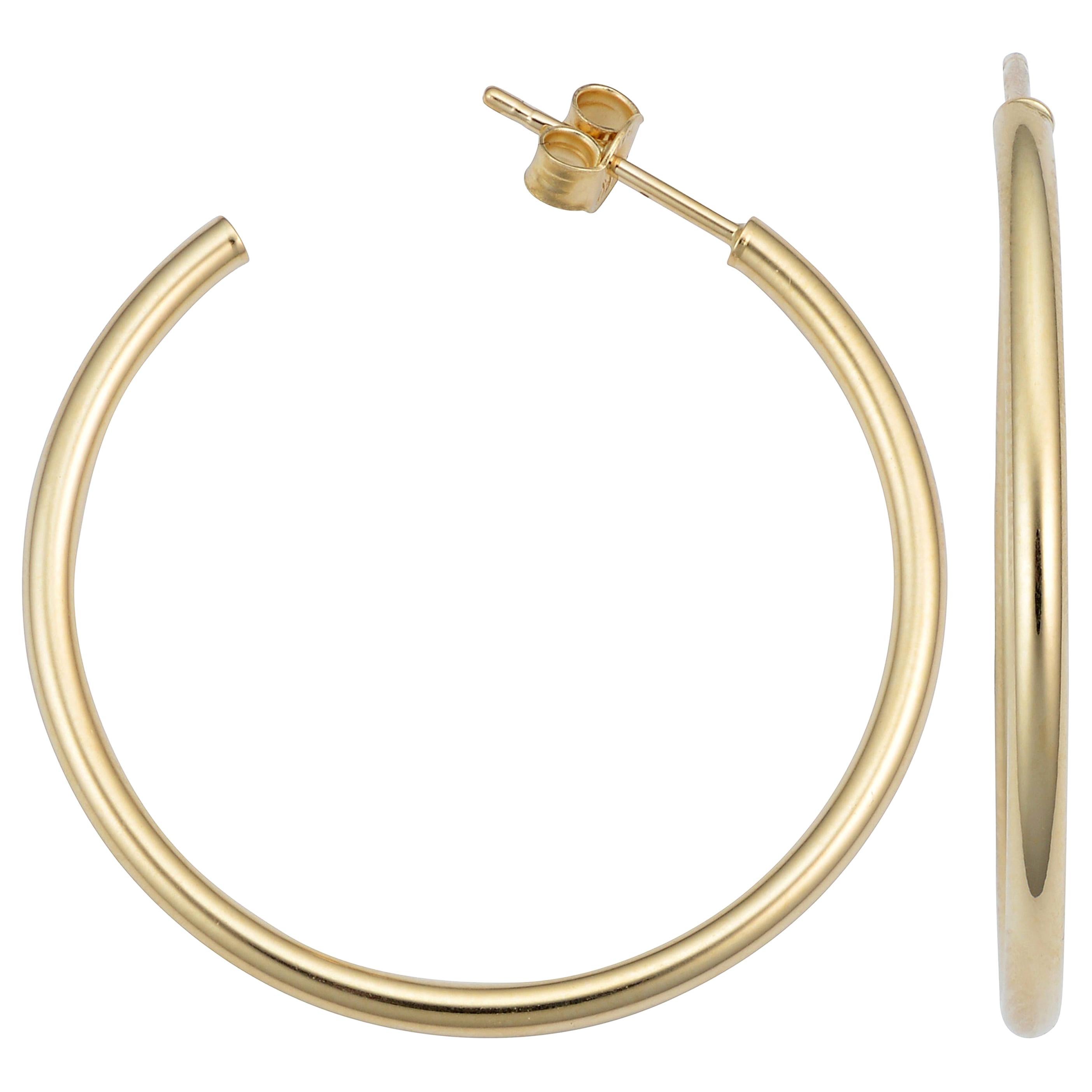 14 Karat Yellow Gold Tube 1 inch Hoop Earrings