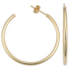 14 Karat Yellow Gold Tube 1 inch Hoop Earrings