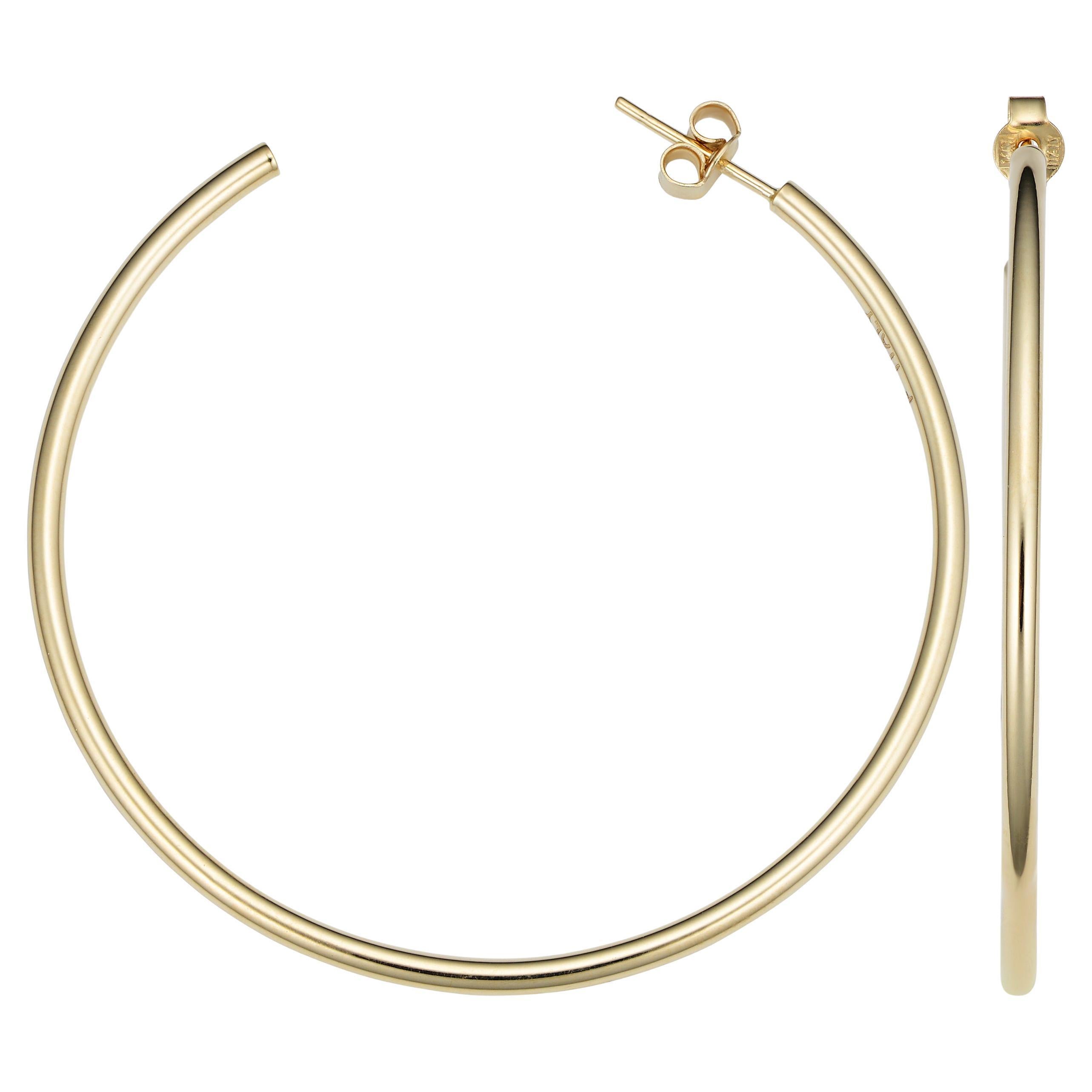 14 Karat Yellow Gold Hoop Earrings For Sale