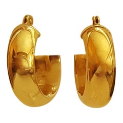 14 Karat Yellow Gold Hoop Earrings, Petite, Thick, 1.2 Grams