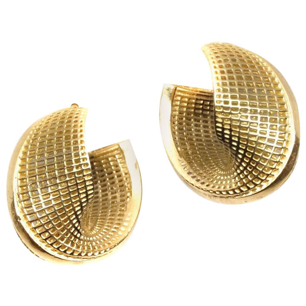 14 Karat Yellow Gold Hoop Earrings, Small Mobius, Netline Fine Jewelry For Sale