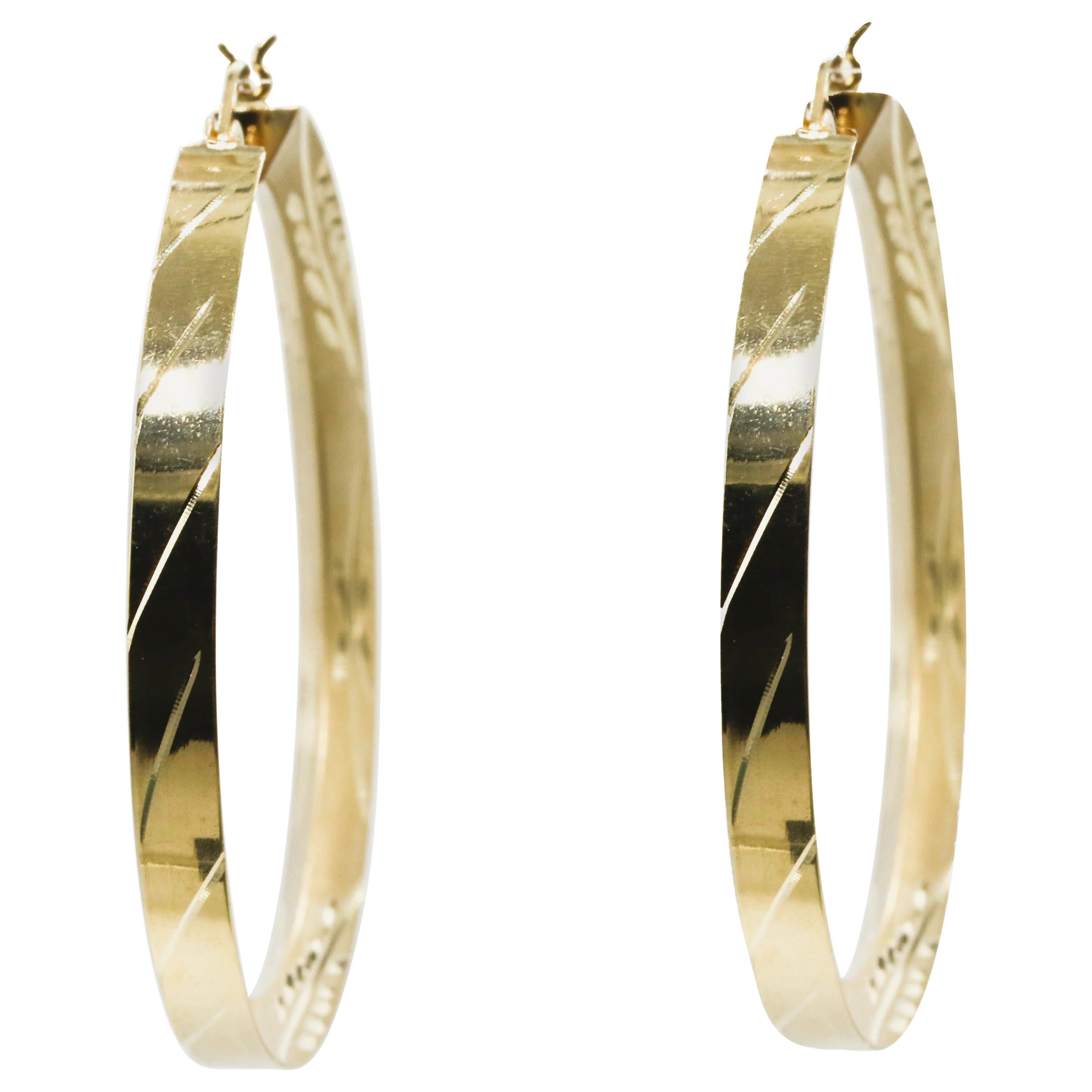 14 Karat Yellow Gold Hoop Earrings with Etched Design
