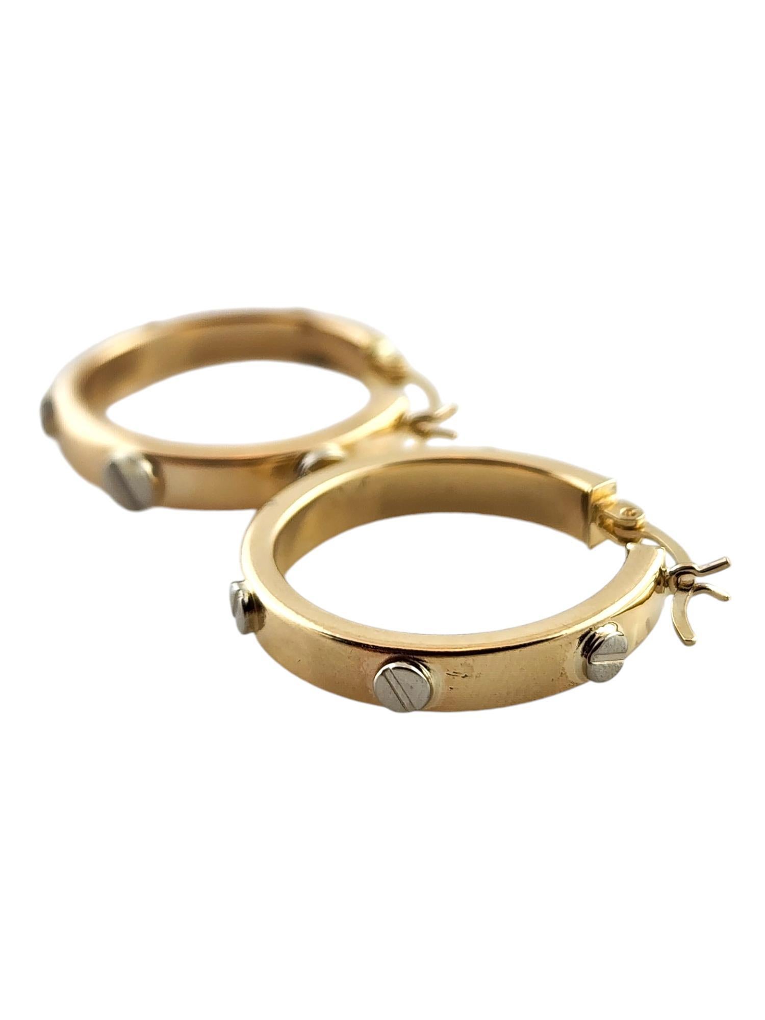 Women's 14 Karat Yellow Gold Hoops with White Gold Screws #19145