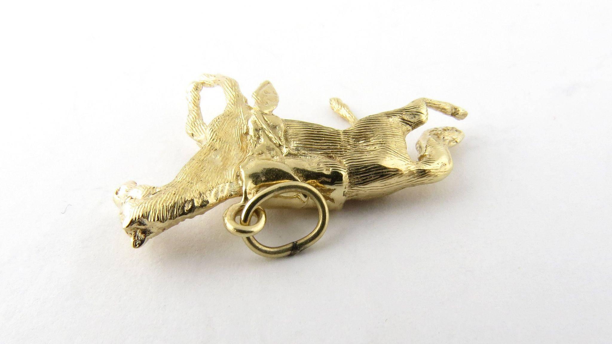 Vintage 14 Karat Yellow Gold Horse Charm- 

This proud stallion complete with saddle is poetry in motion! 

Size: 19mm x 29mm (actual charm) 

Weight: 3.7 dwt. / 5.7 gr. 

Hallmark: 14K M & M 

Very good condition, professionally polished. 

Will