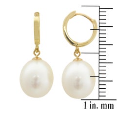 14 Karat Yellow Gold Huggy Style Teardrop Freshwater Pearl Hanging Earrings