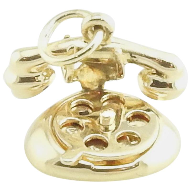14 Karat Yellow Gold "I LOVE U" and "HELLO" Rotary Telephone Charm