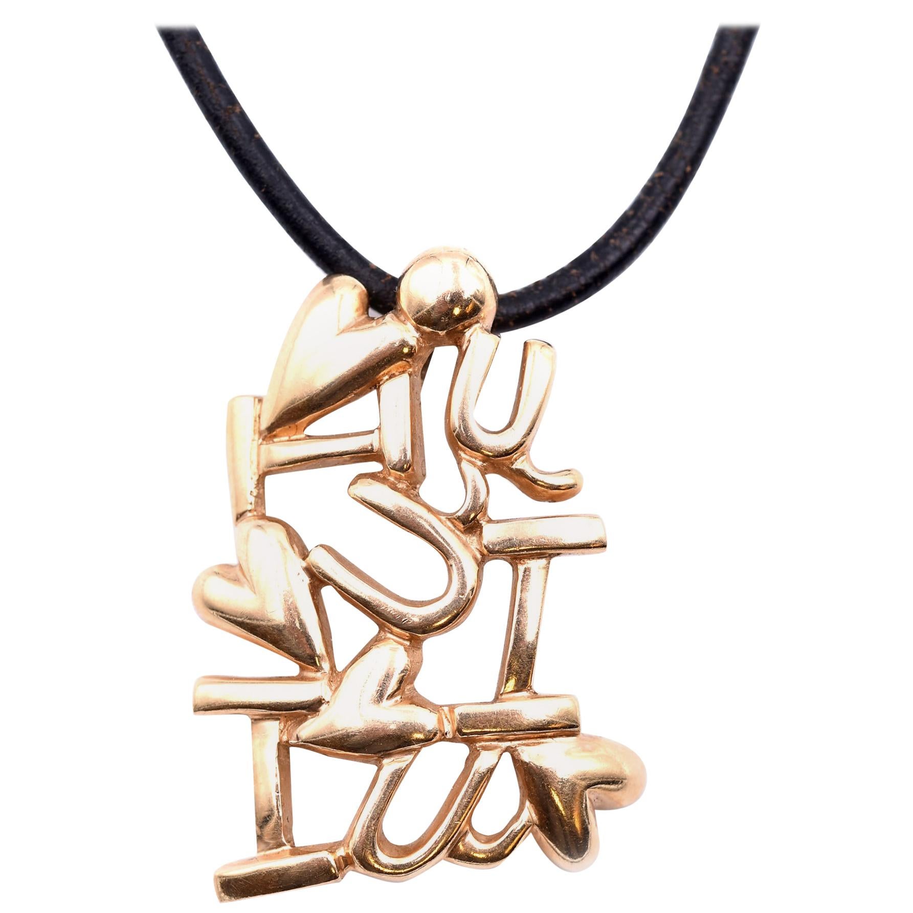 14 Karat Yellow Gold “I Love U” Pendant Necklace