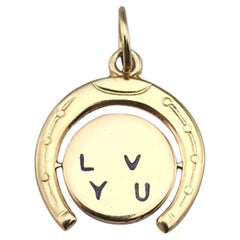 Charm a ferro di cavallo in oro giallo 14 carati "I Love You" #22803