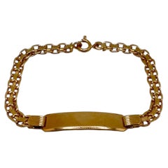 14 Karat Yellow Gold ID Bracelet, Fancy Curb Links, 7 Inches Long