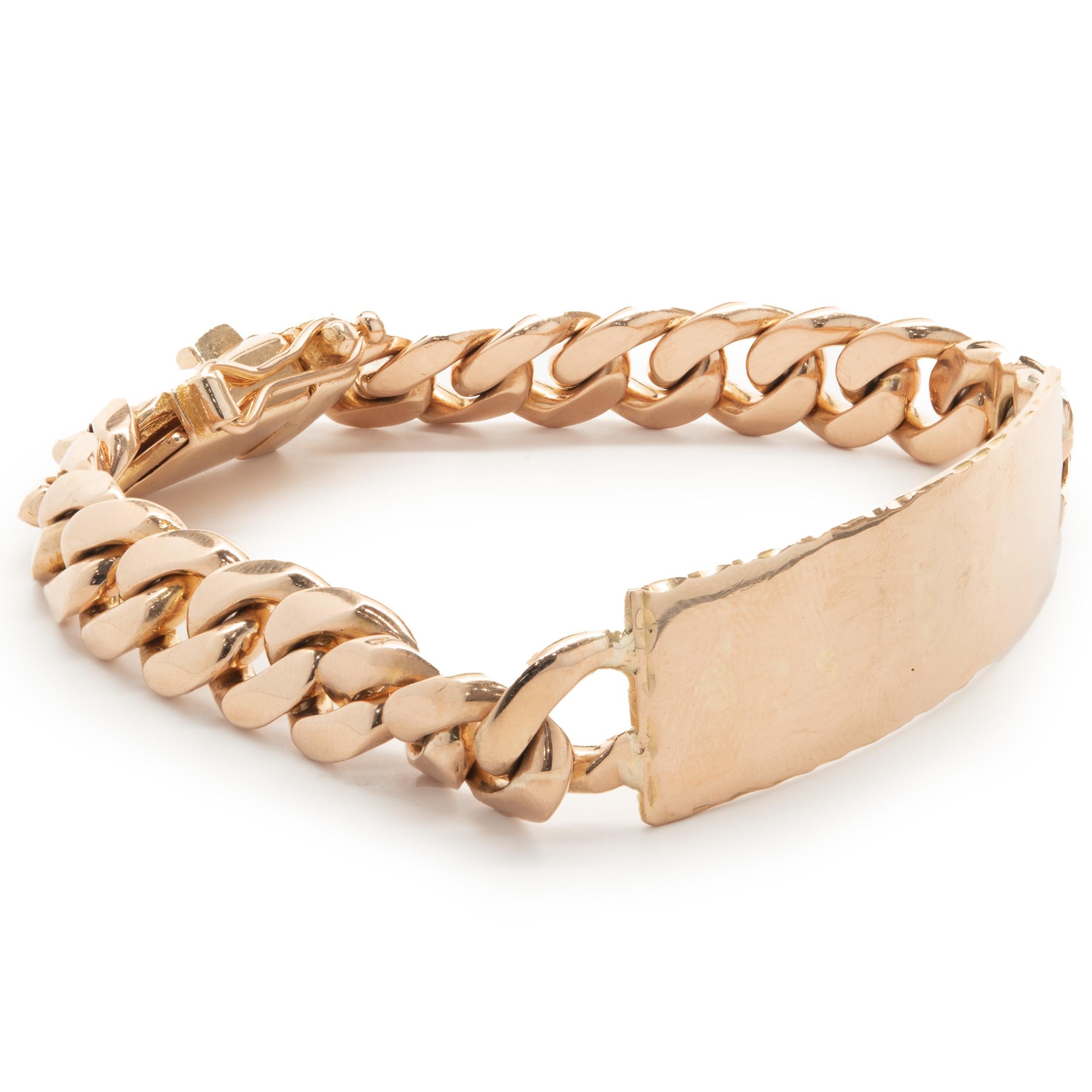 Material: 18K Rose gold
Dimensions: bracelet will fit up to an 8.25-inch wrist
Weight: 63.14 grams