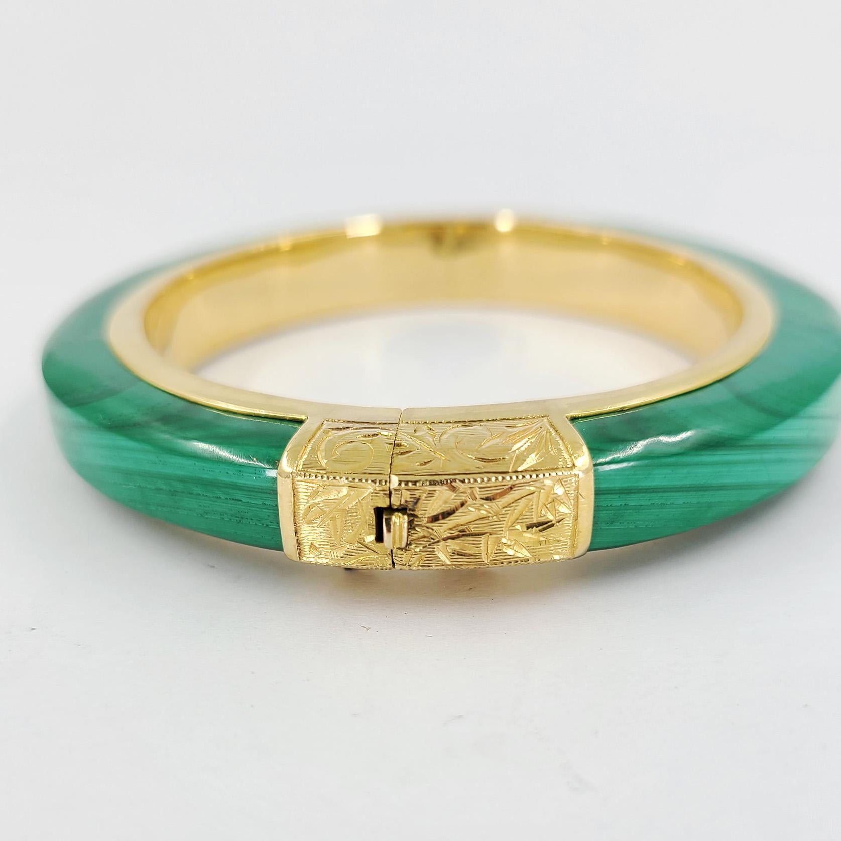 Gelbgold & Imitation Malachit-Armreif mit Scharnier (Ungeschliffen)