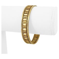 14 Karat Yellow Gold Imperial Gold Flexible Mirror Bar Beaded Cuff Bracelet