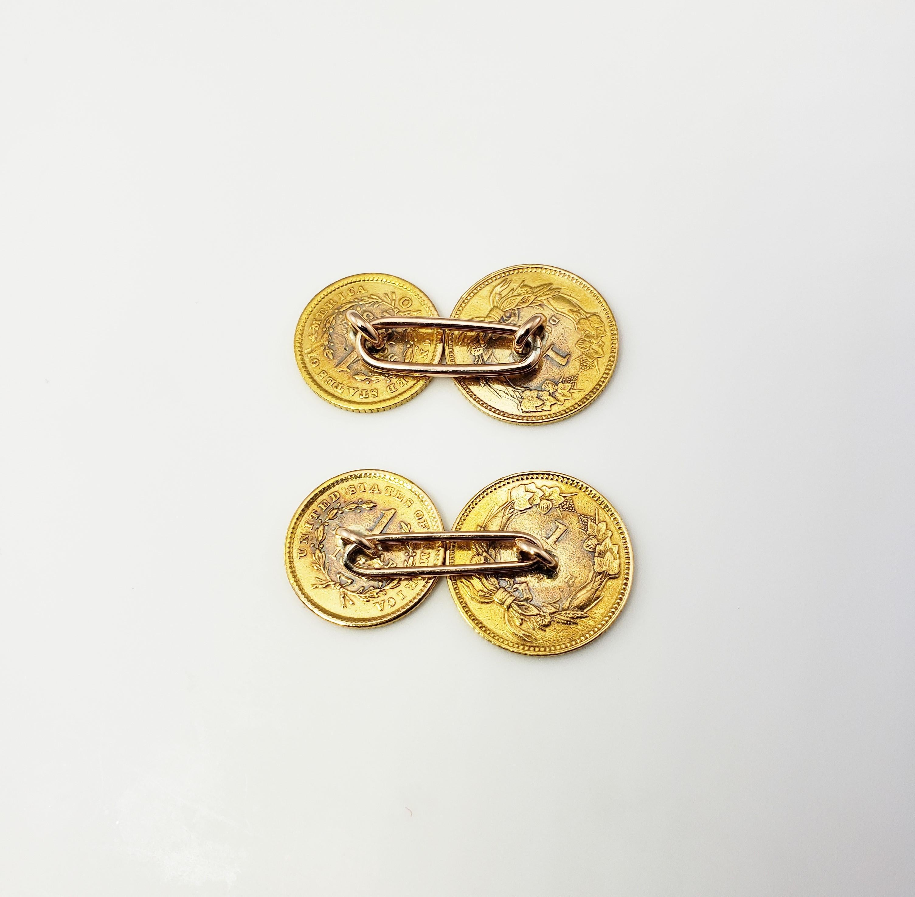 Men's 14 Karat Yellow Gold Indian Head Coin Cufflinks
