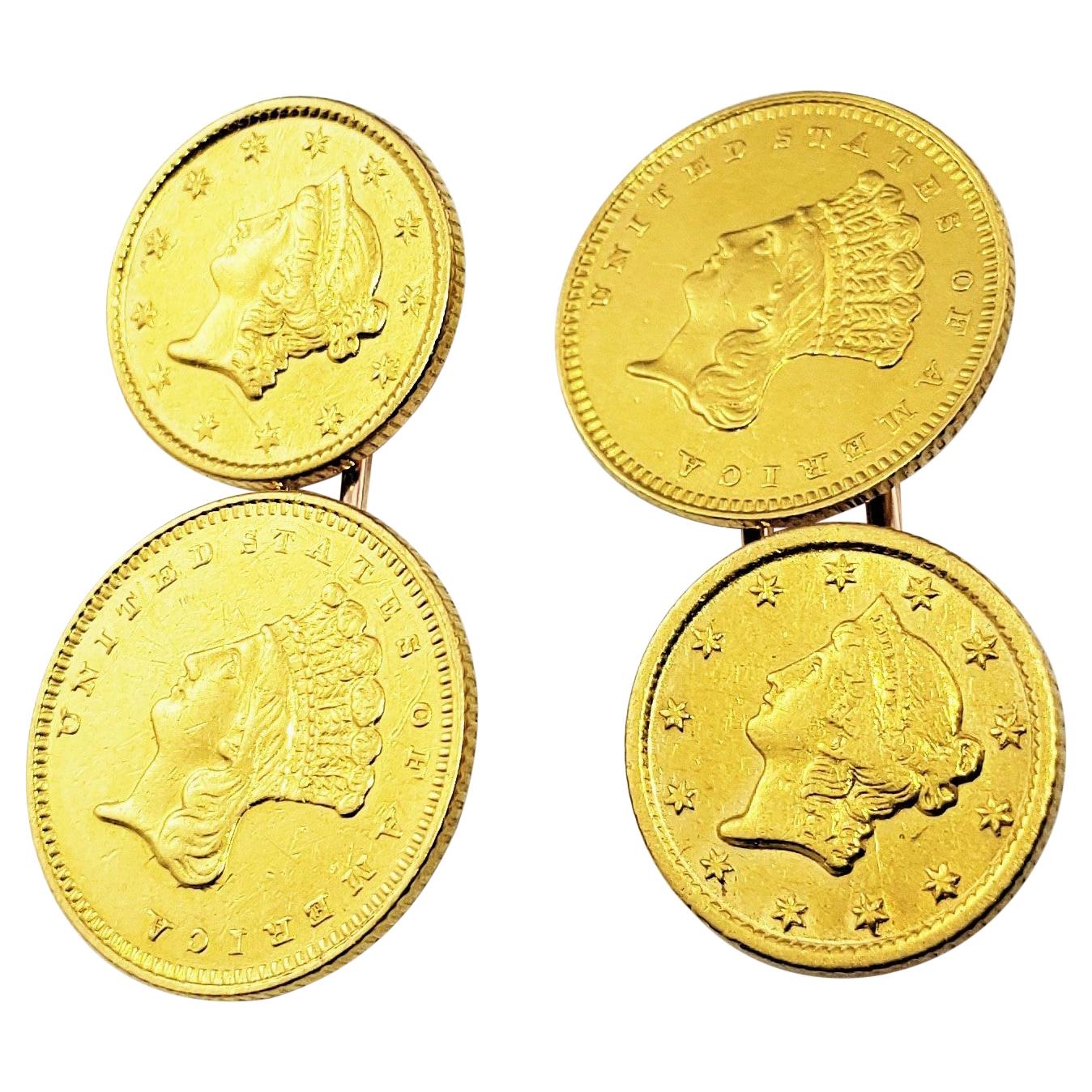 14 Karat Yellow Gold Indian Head Coin Cufflinks