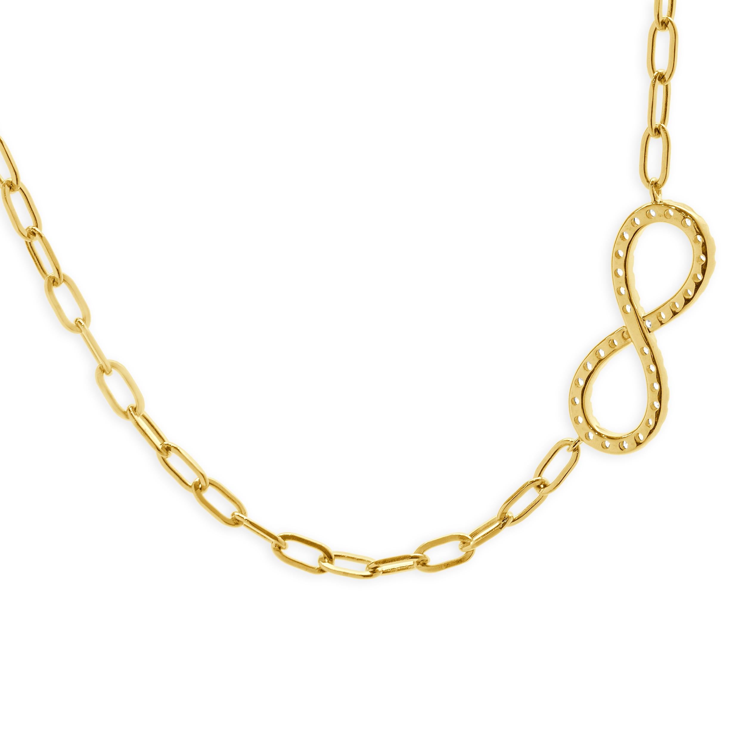 Taille ronde Collier en or jaune 14 carats avec diamants à l'infini en vente