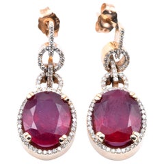14 Karat Yellow Gold Infused Ruby and Diamond Drop Earrings
