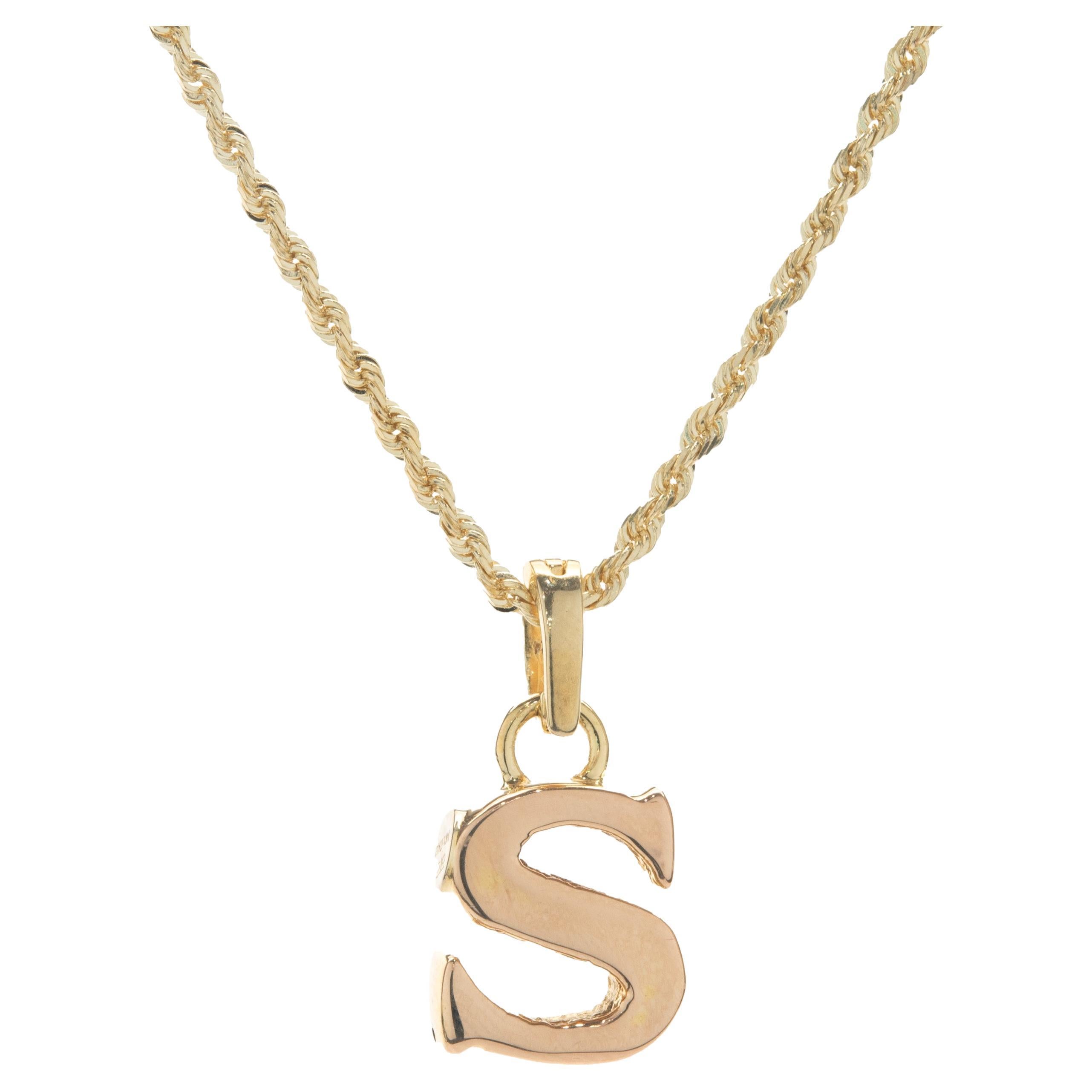 14 Karat Yellow Gold Initial S Necklace For Sale