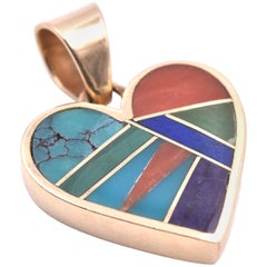 14 Karat Yellow Gold Inlay Heart Pendant