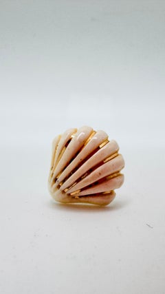 14 Karat Yellow Gold Inlay Ivory Seashell Earrings Studs