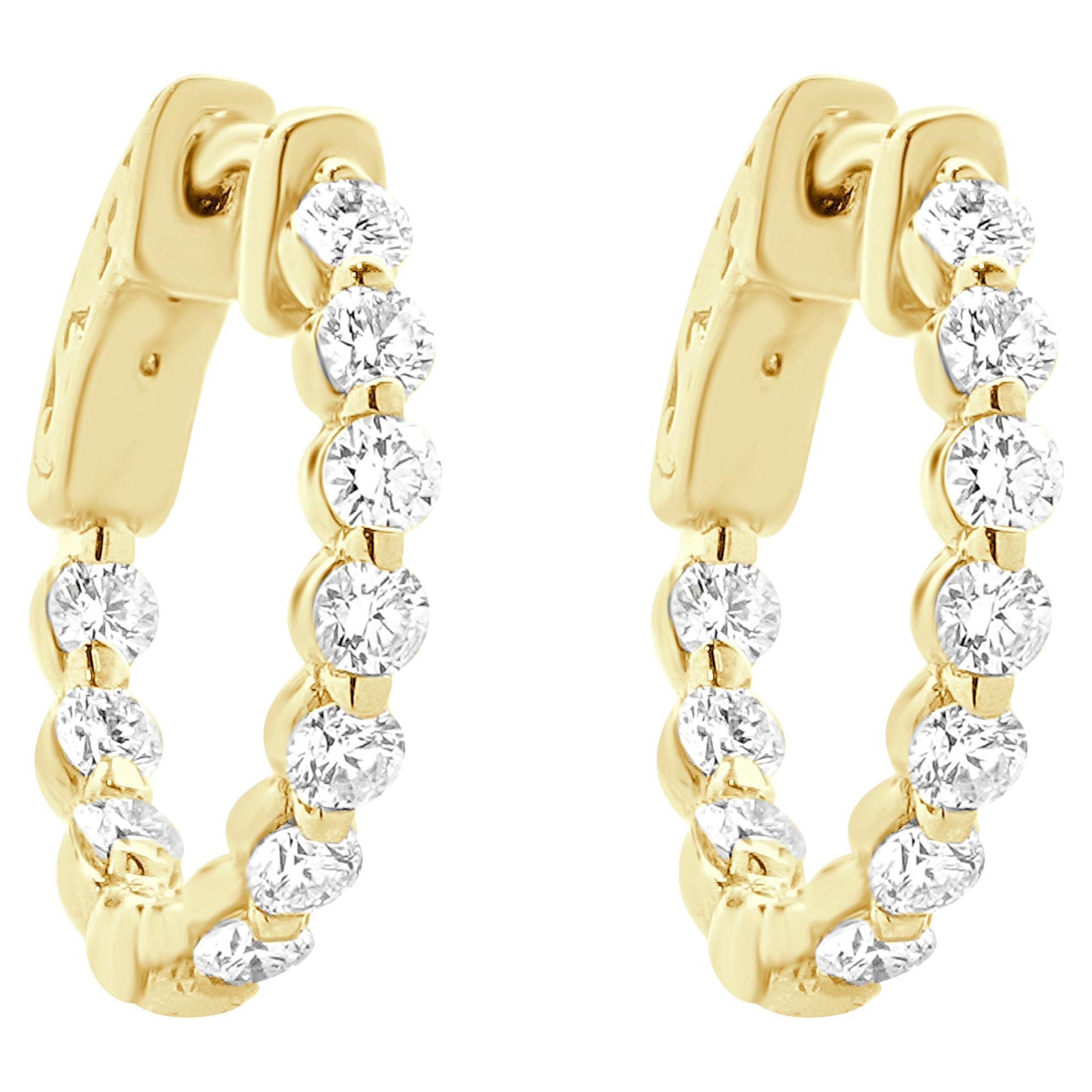 Pendientes de aro de oro amarillo de 14 quilates con diamantes en el interior y el exterior