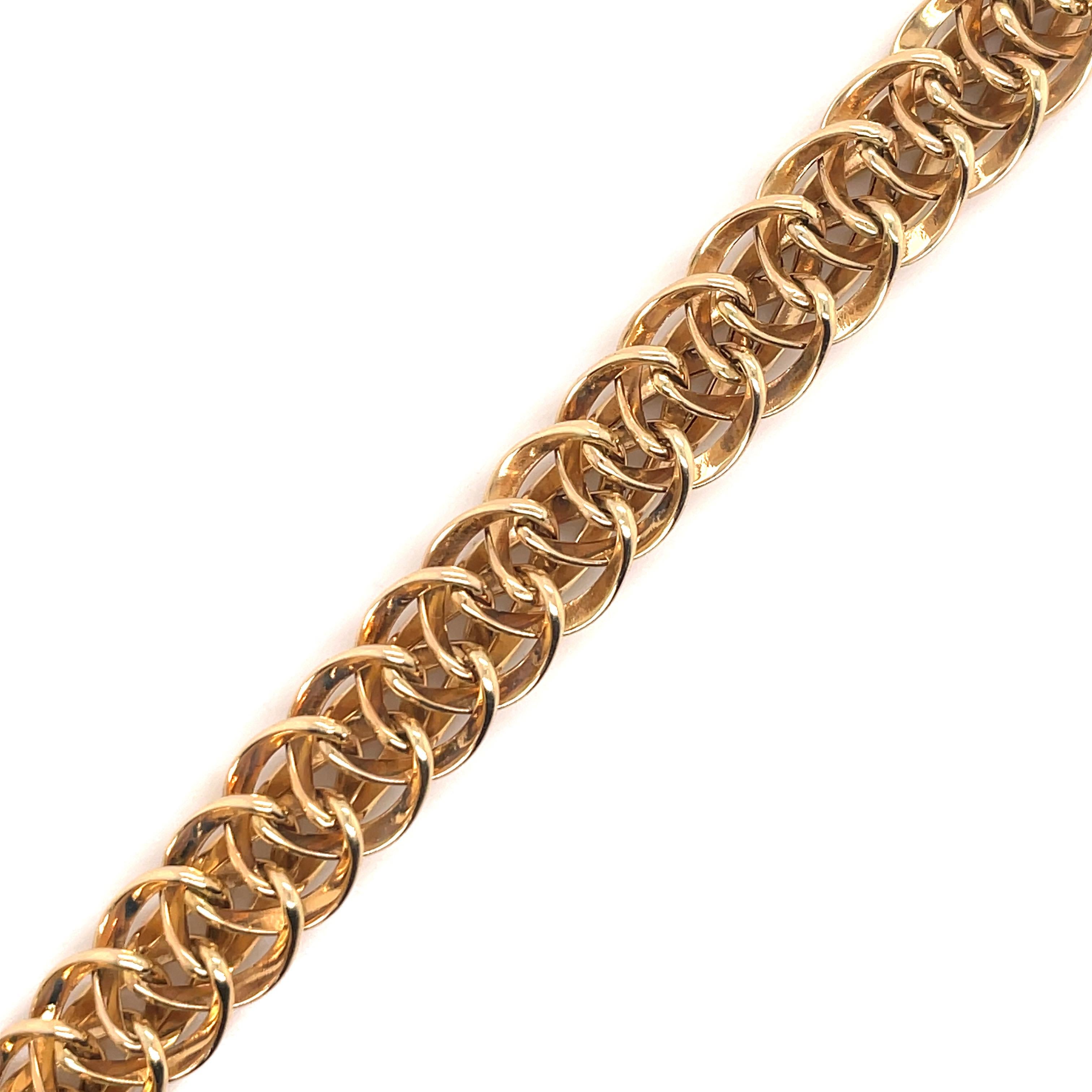 14 Karat Yellow Gold Interlocking Link Bracelet 12.8 Grams Made in Turkey In Excellent Condition In New York, NY