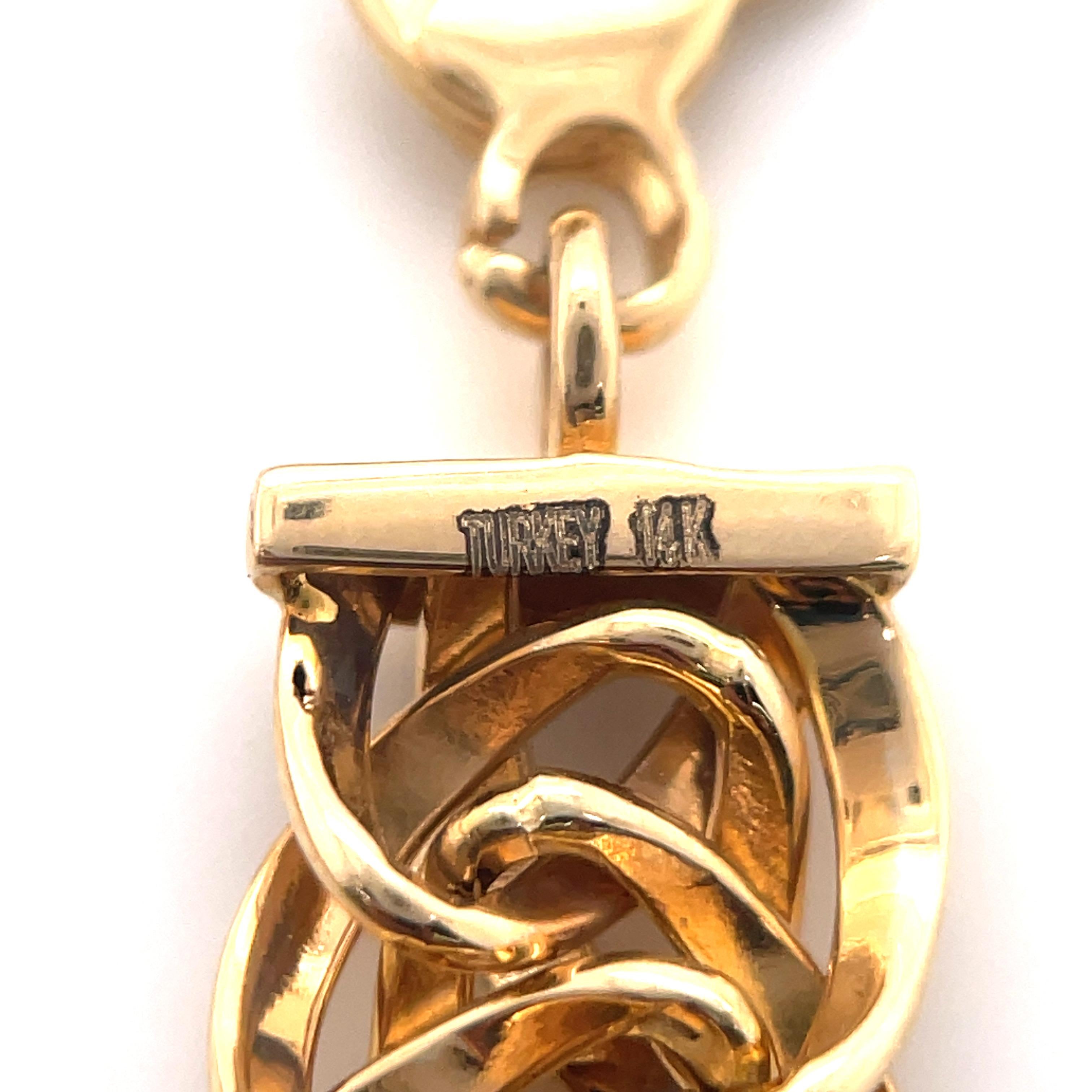 Women's 14 Karat Yellow Gold Interlocking Link Bracelet 12.8 Grams Made in Turkey