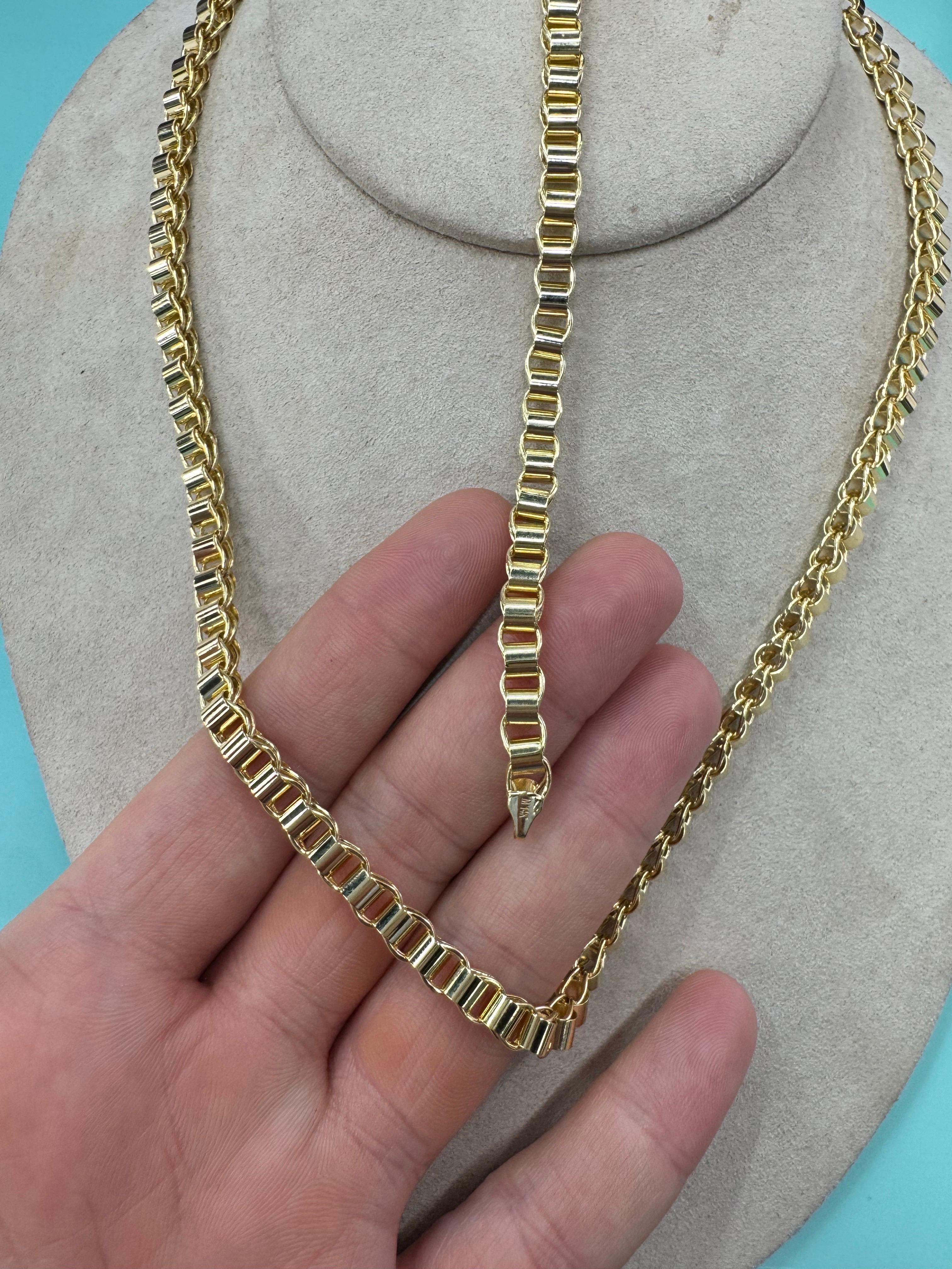 Collier à maillons tubes imbriqués en or jaune 14 carats, 16 grammes Neuf - En vente à New York, NY