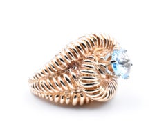 14 Karat Yellow Gold Intricate Rope Style Blue Topaz Fashion Ring