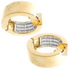 14 Karat Yellow Gold Invisible Set Princess Cut Diamond Hoop Earrings