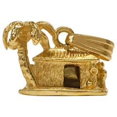 14 Karat Yellow Gold Island Hut Pendant