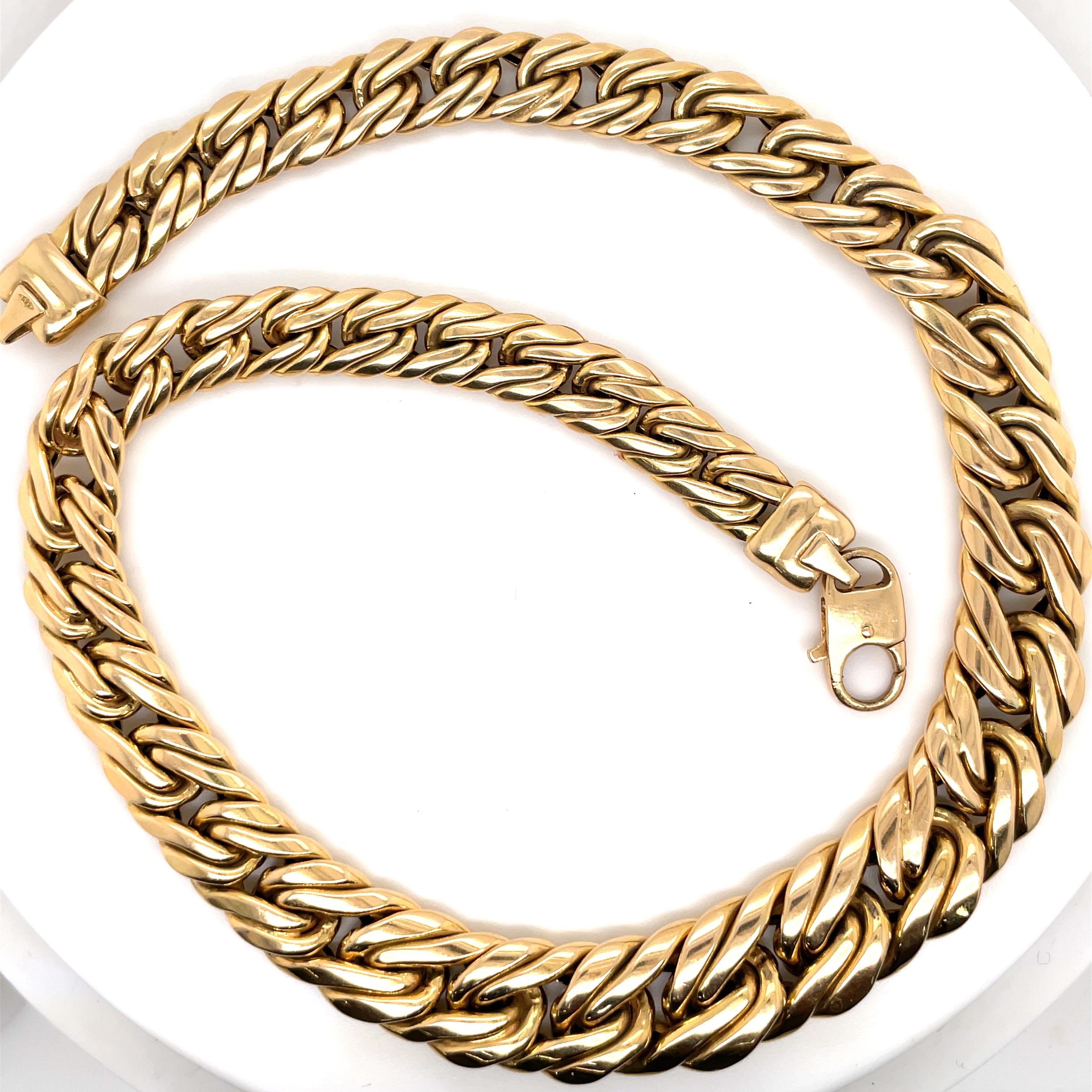 14 Karat Yellow Gold Italian Braided Link Necklace 56 Grams In Excellent Condition For Sale In New York, NY