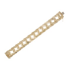 14 Karat Yellow Gold Italian Fancy Mirror Cuban Link Bracelet