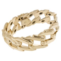 Used 14 Karat Yellow Gold Italian Fancy Mirror Cuban Link Bracelet