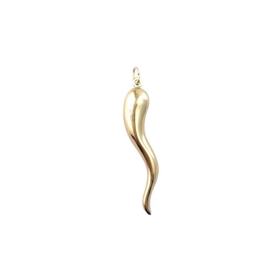 Charm di Horn in oro giallo 14 carati.

Questo charm a forma di corno italiano in oro giallo 14K presenta un design liscio e curvo e una finitura luminosa, perfetta per chi ama la tradizione e il simbolismo. Spesso indossato come talismano di