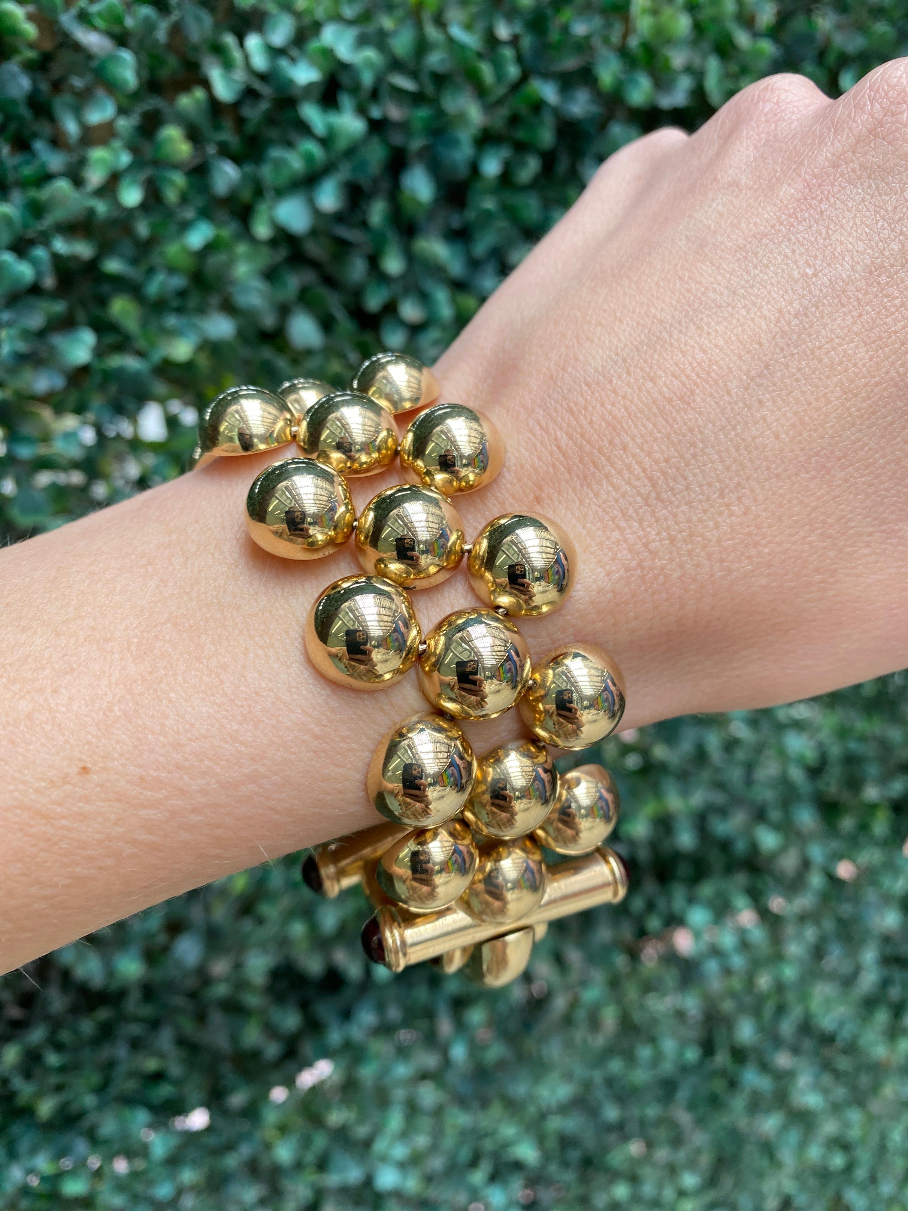 14 Karat Yellow Gold Italian Made Beaded Cuff Bracelet For Sale 11
