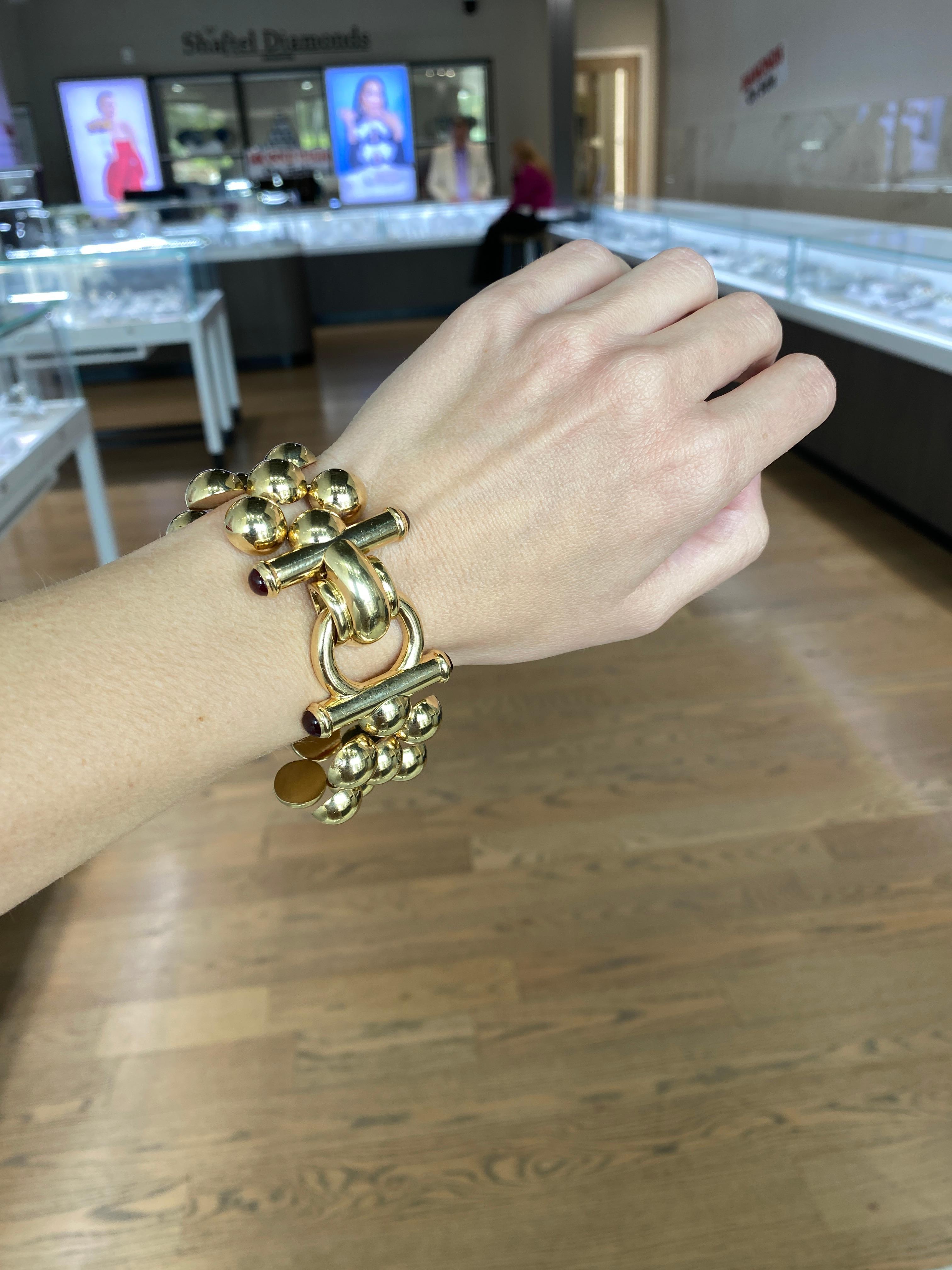 14 Karat Yellow Gold Italian Made Beaded Cuff Bracelet In Excellent Condition For Sale In Houston, TX