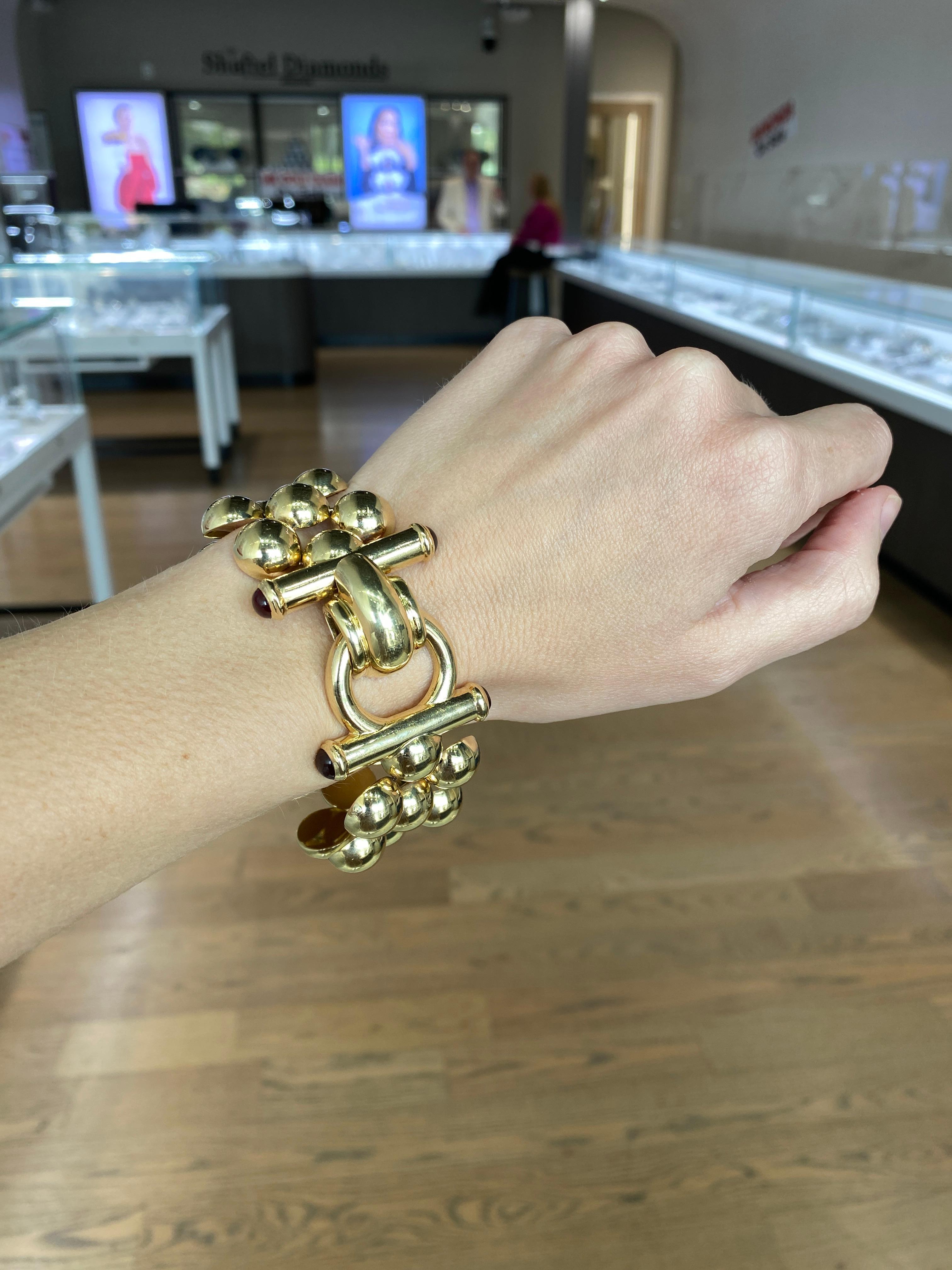 14 Karat Yellow Gold Italian Made Beaded Cuff Bracelet For Sale 1