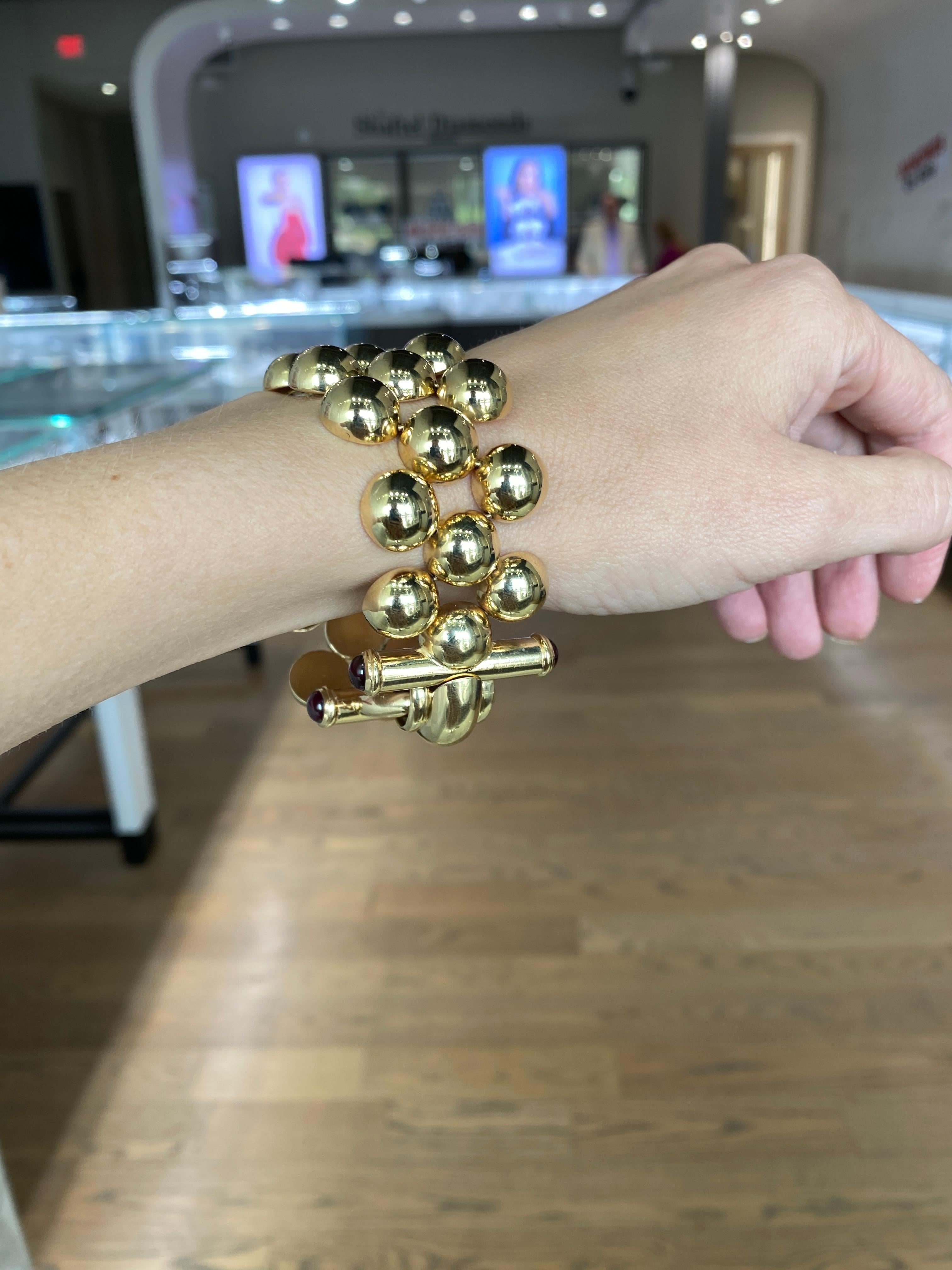 14 Karat Yellow Gold Italian Made Beaded Cuff Bracelet For Sale 2