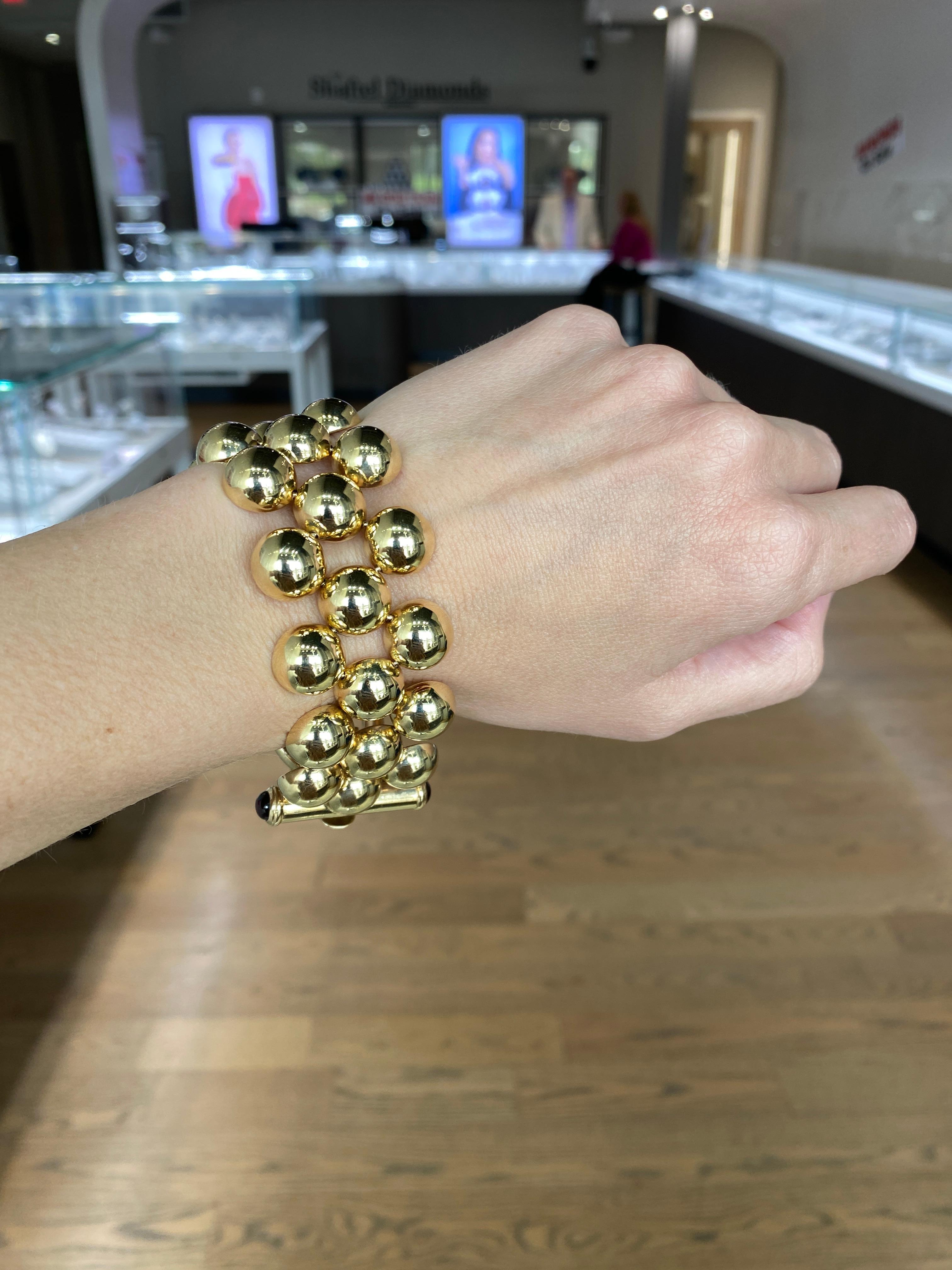 14 Karat Yellow Gold Italian Made Beaded Cuff Bracelet For Sale 3