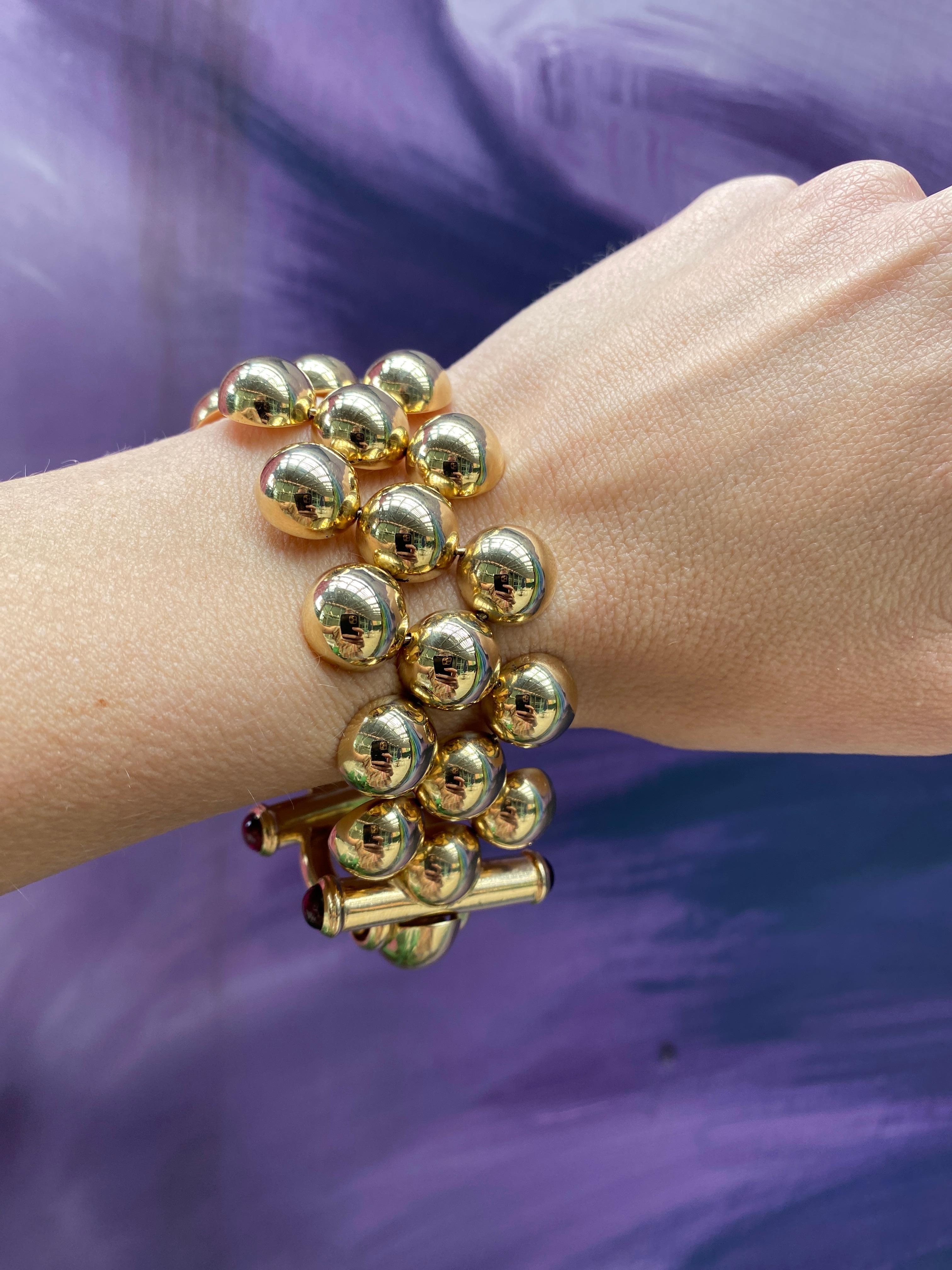 14 Karat Yellow Gold Italian Made Beaded Cuff Bracelet For Sale 4