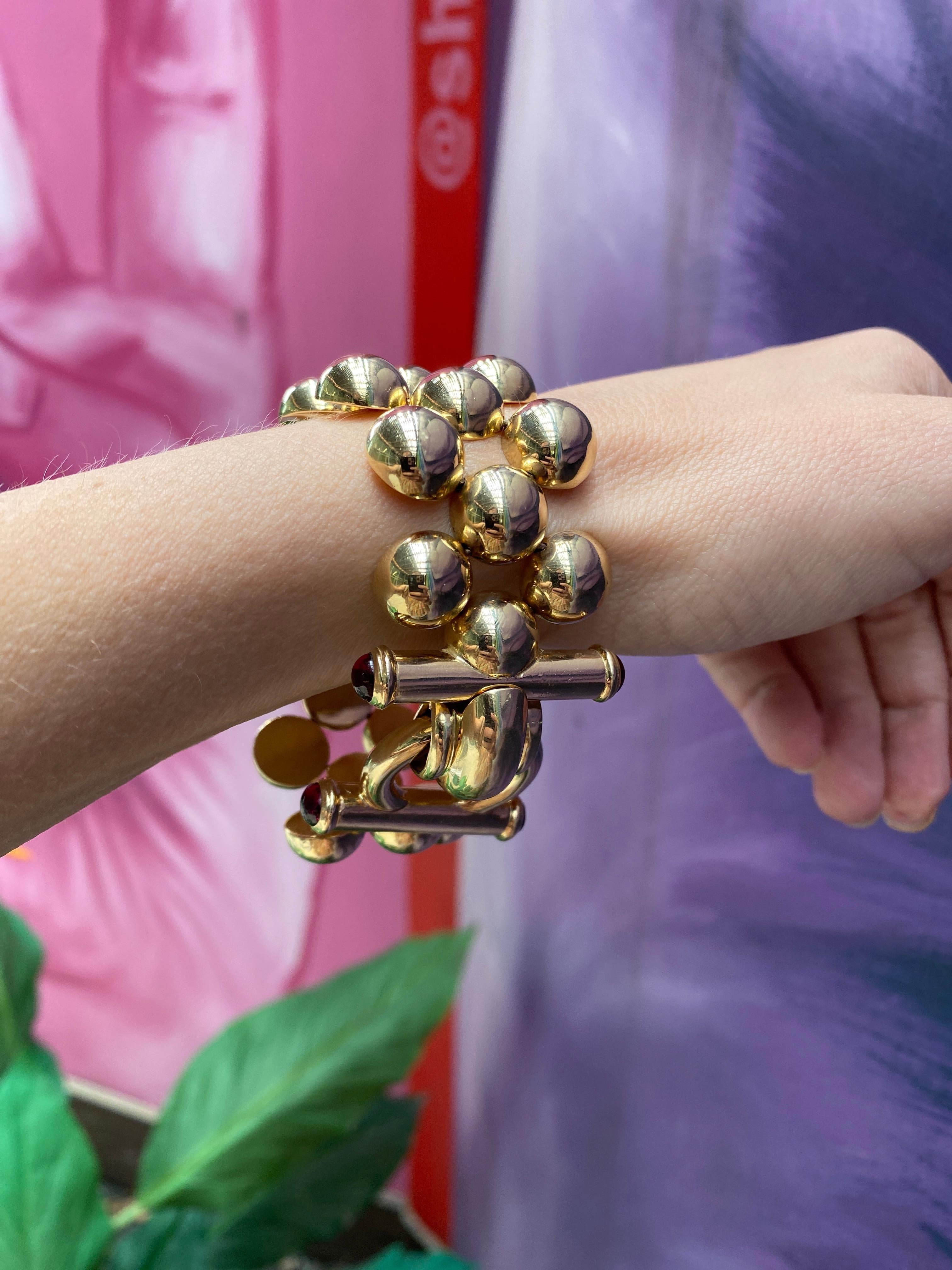 14 Karat Yellow Gold Italian Made Beaded Cuff Bracelet For Sale 5