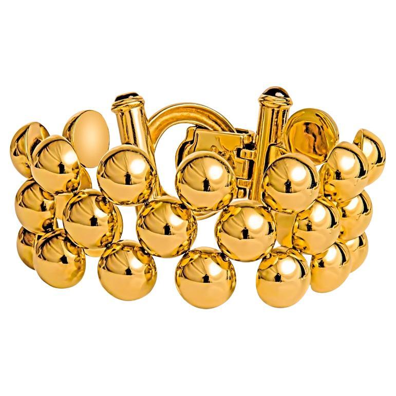 14 Karat Yellow Gold Italian Made Beaded Cuff Bracelet For Sale