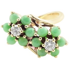 Vintage 14 Karat Yellow Gold Jade and Diamond Ring