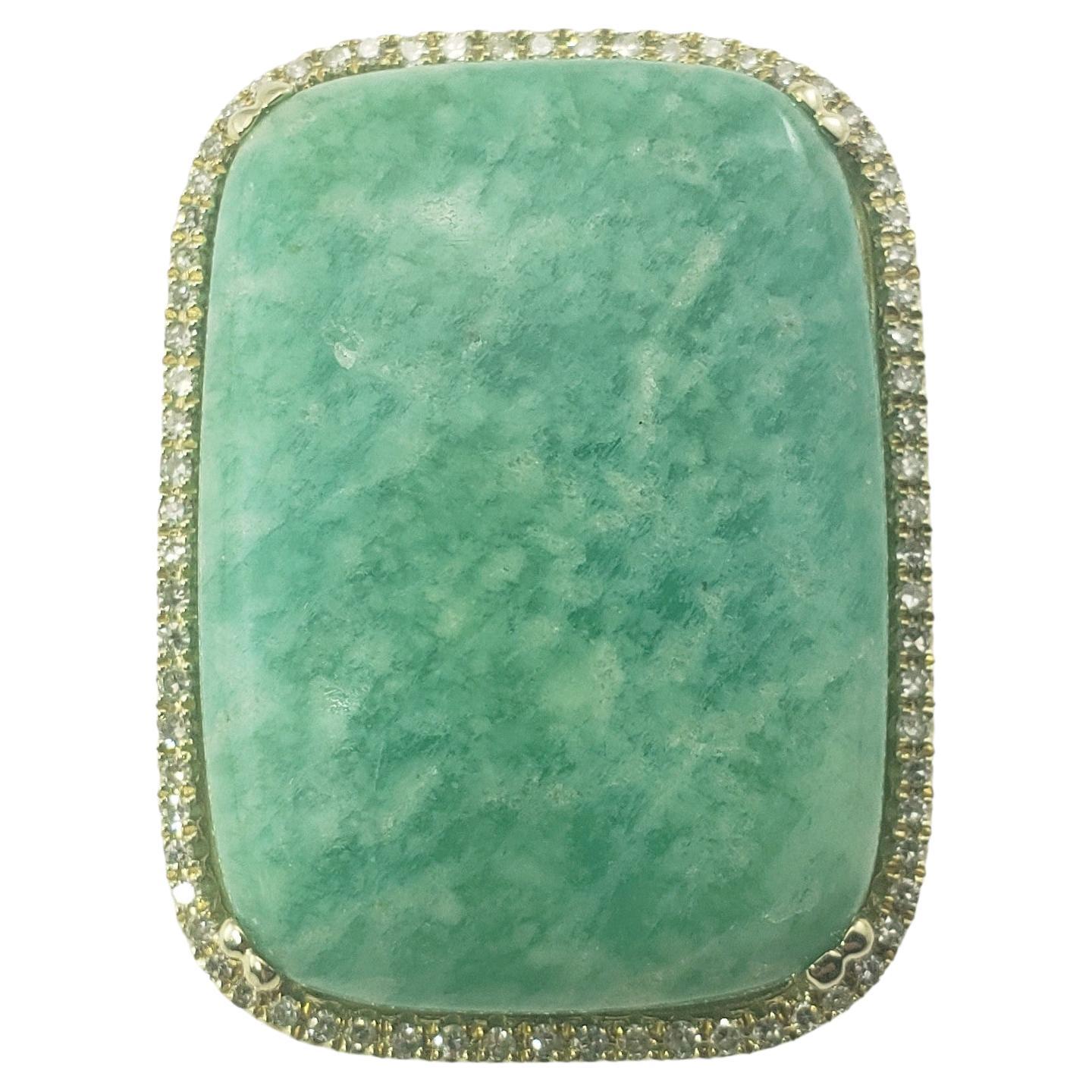 14 Karat Yellow Gold Amazonite and Diamond Ring For Sale