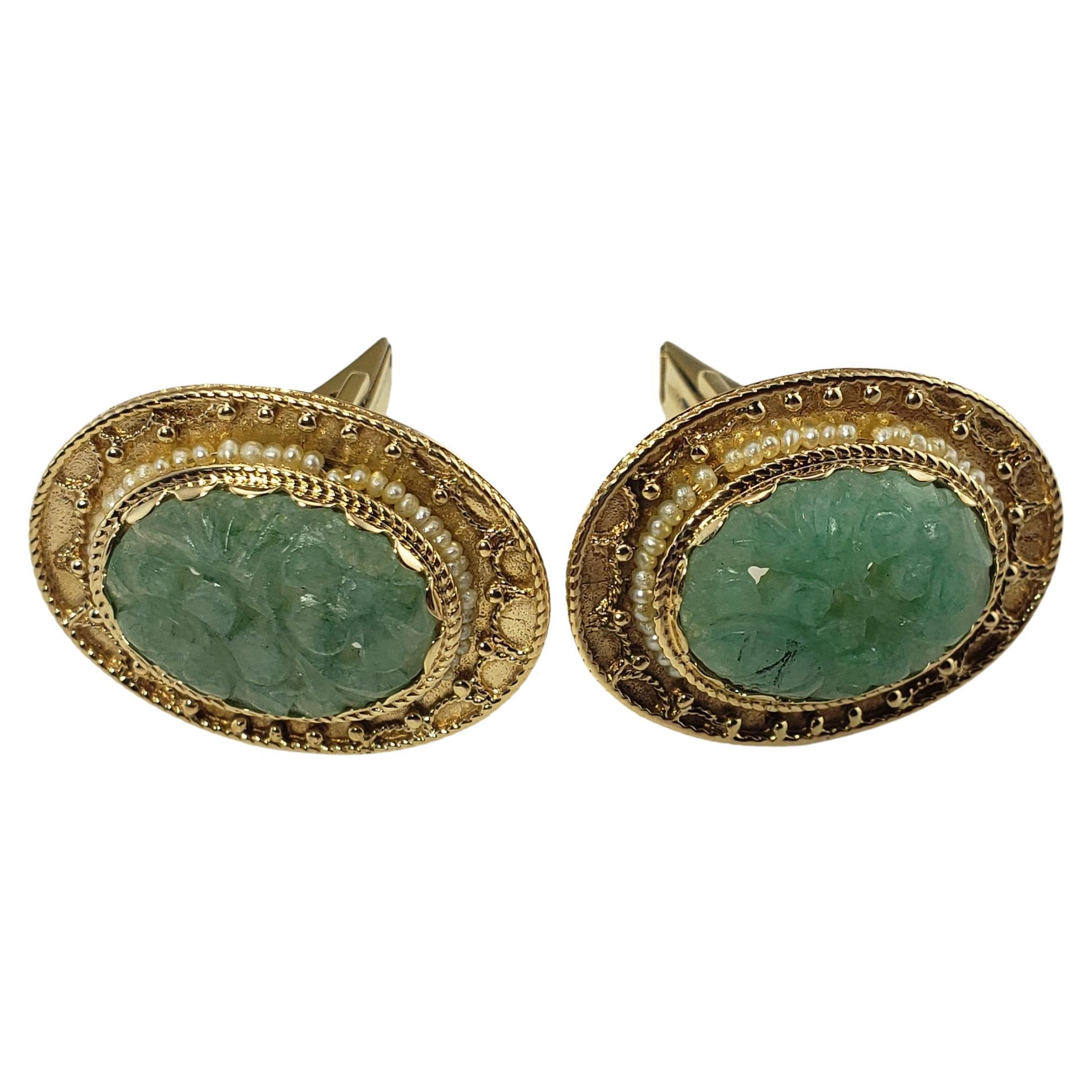 Boutons De Manchette Anciens – Or Jaune 14 Carats – Pierre De Sang Polie – Occasion TBE