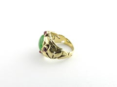 14 Karat Yellow Gold Jade and Ruby Ring