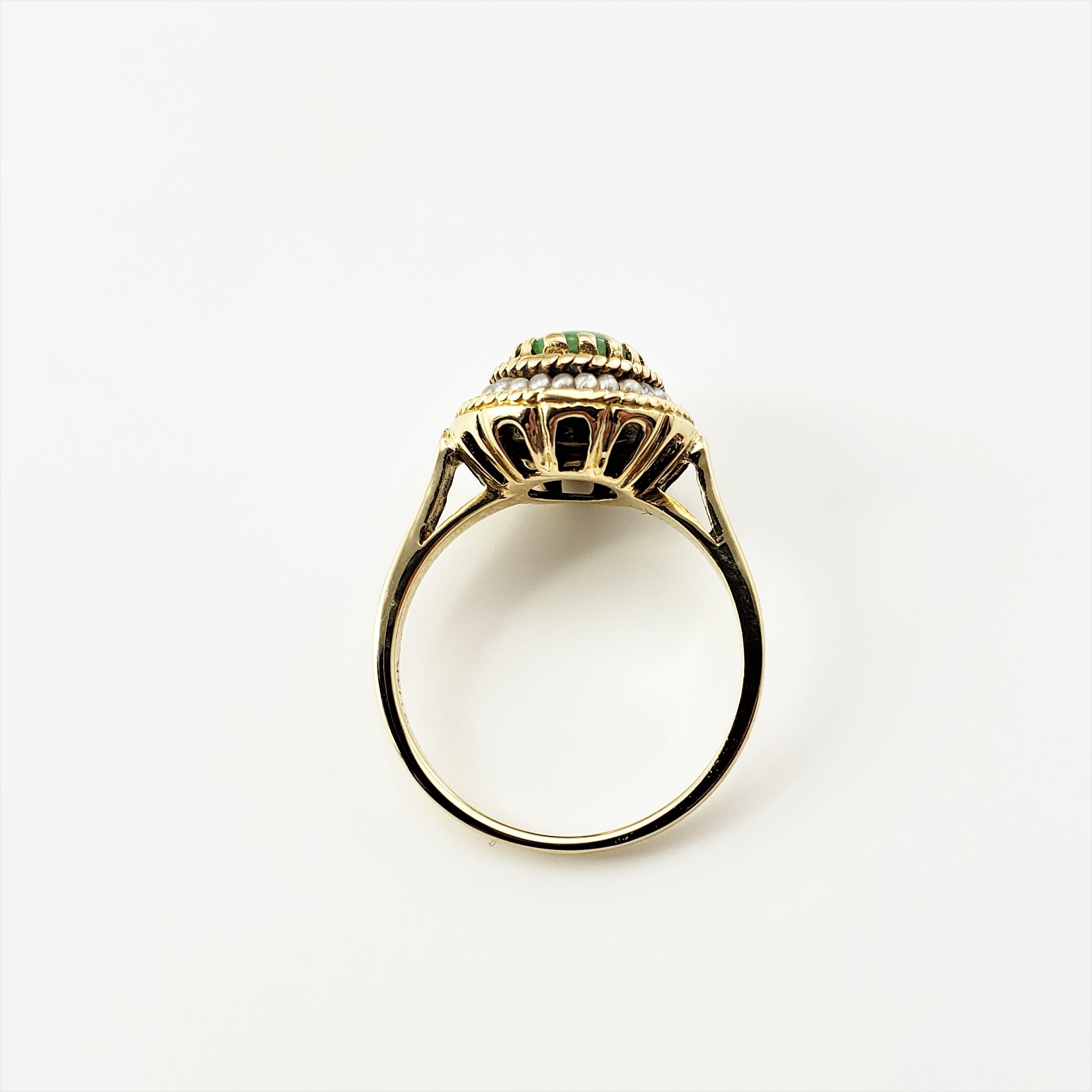 Oval Cut 14 Karat Yellow Gold Jade and Seed Pearl Ring