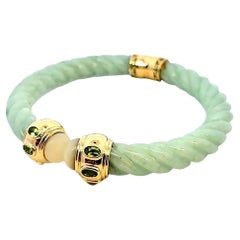 14 Karat Yellow Gold Jade Bangle Bracelet