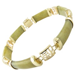 Vintage 14 Karat Yellow Gold Jade Bracelet